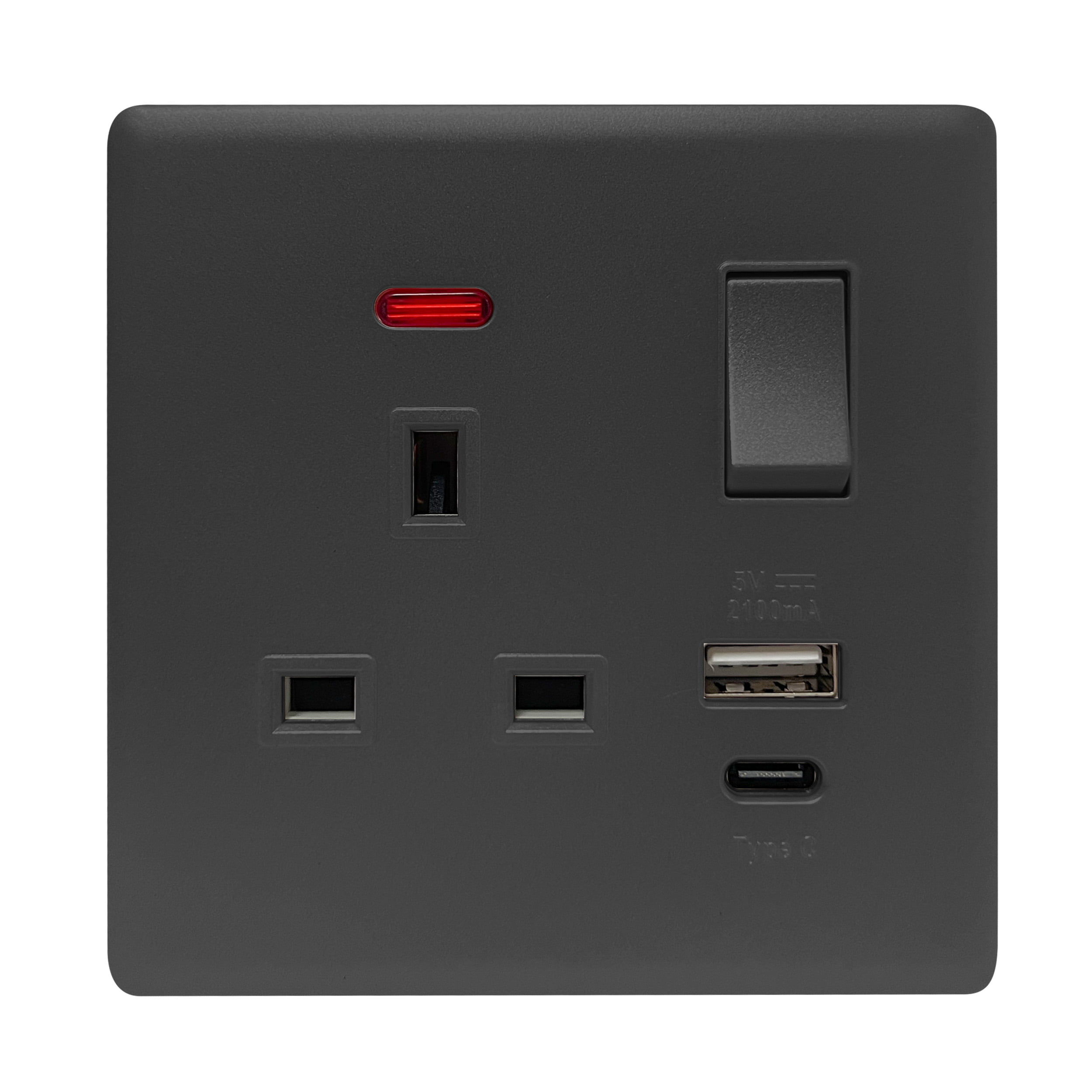 Admore 13A 1 Gang Switched Socket with USB-A & USB-C Ports — Elegant Soft Touch Grey (SB407)