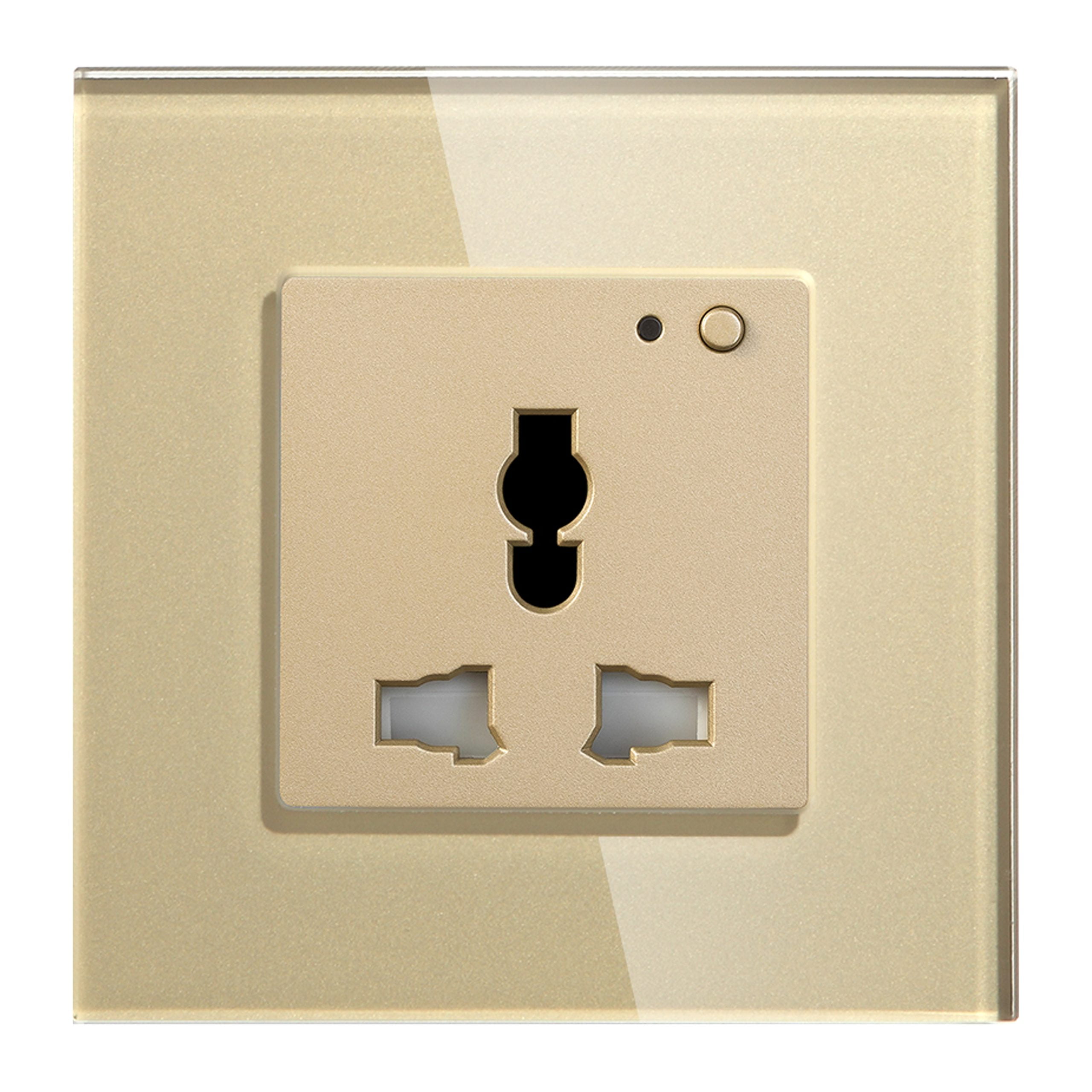 Admore 13A 1-Gang Wi-Fi Universal Smart Socket — Gold Tempered Glass, Multi-Standard, 3000W, No Hub Required (SSW-405U-G)