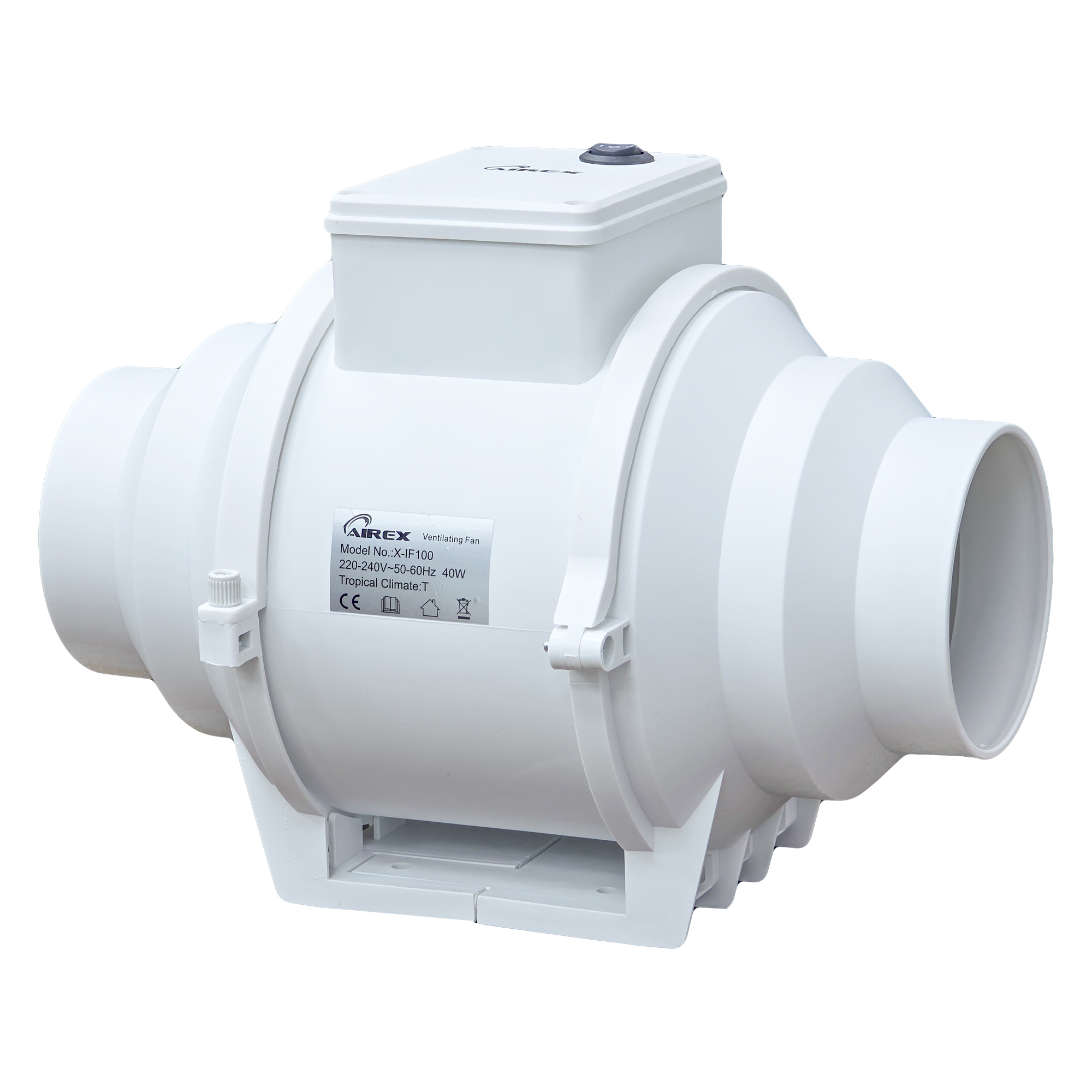 Airex 4" Mixflow Inline Duct Fan — 40W, 124 CFM (X-IF100)