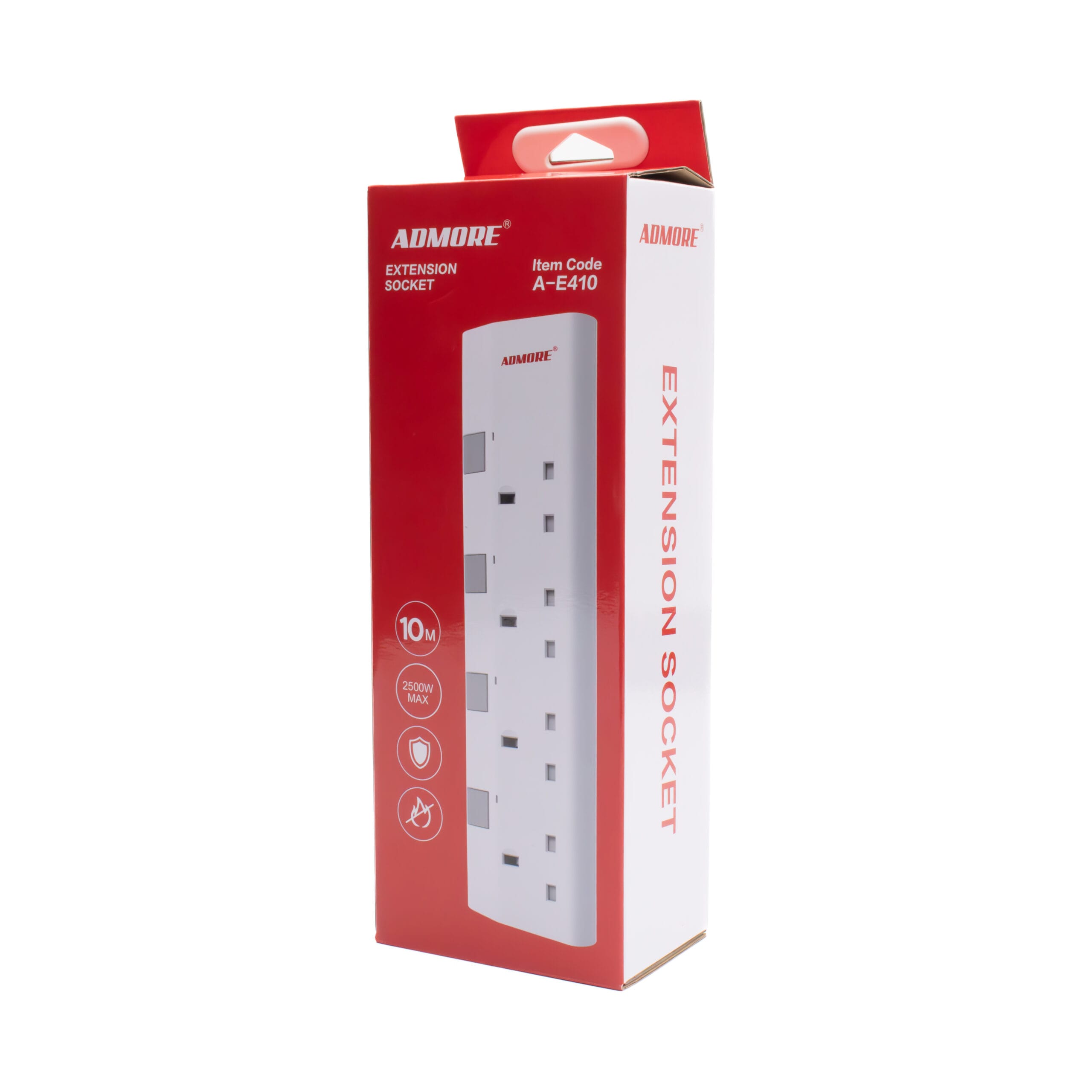 Admore 4 Gang 13A Switched Socket Extension with 10 m Cable — Flame-Retardant PP (A-E410)