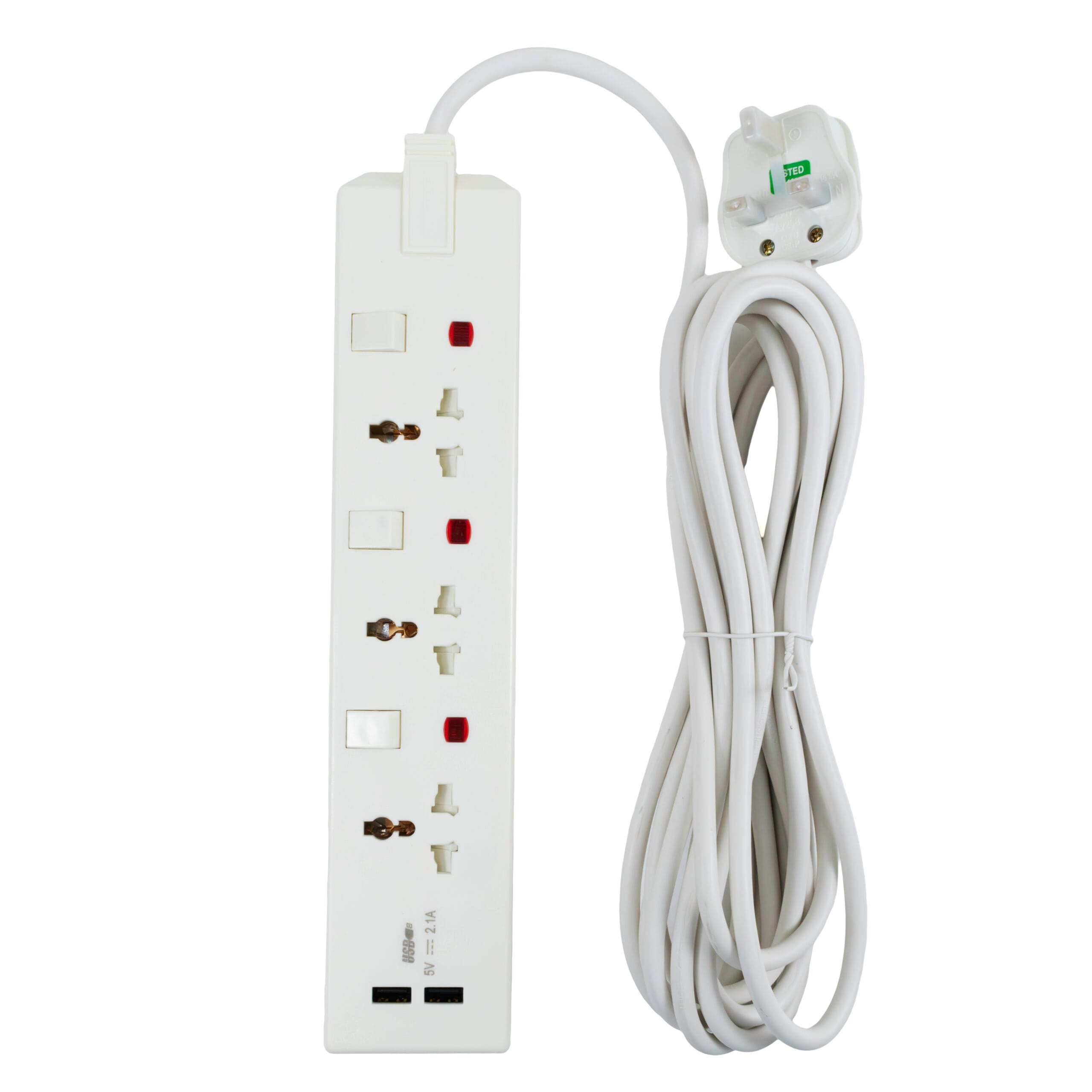 Admore 3 Gang 13A Universal Switched Socket Extension with 2 USB Charging Ports and 5 m Cable (SB01683)