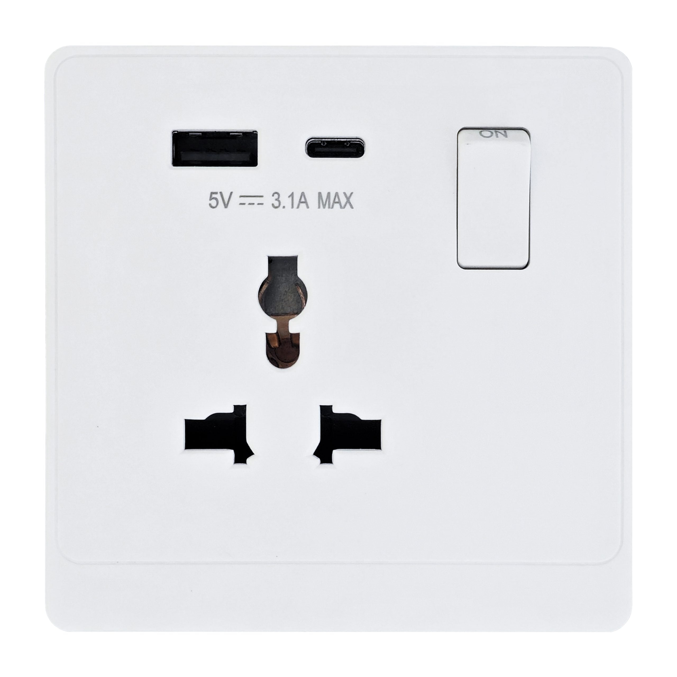 Admore 1 Gang Universal Socket with USB-A & USB-C — PC Classic Range White (P-W424)
